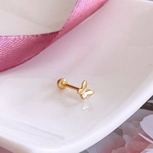 Kleine vlinder helix piercing, 925 zilveren vlinder conch piercing, vergulde schroefoorbellen, tragus piercing, kraakbeen piercing