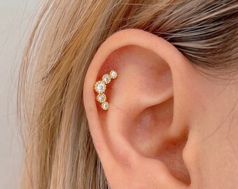CZ Moon Sterling Silver Helix Earring, Conch Piercing
