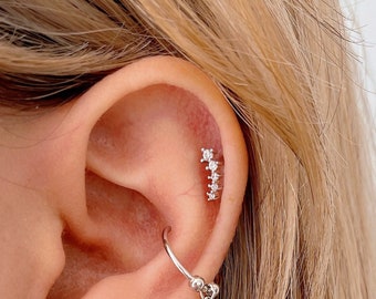 Sterling Silver CZ Climber Earring, Helix Conch Piercing
