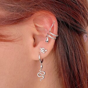 Ear cuff serpiente para cartílago de Plata de Ley y baño de Oro, pendiente serpiente de cartílago, clip de oreja, piercing falso