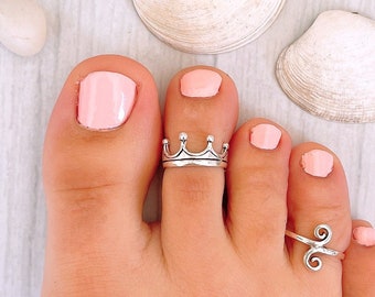 Anillo de pie ajustable de Plata de primera ley 925 en forma de corona, anillo ajustable para meñique, anillo de nudillo, regalo para mujer