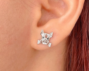 Dog stud earrings, 925 Sterling Silver puppy earrings, dog mom gift, dog jewelry for women, dog studs, pet earrings, dog lover gift