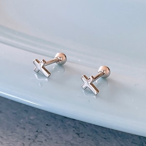 Piercing de cruz para helix, pendiente para el cartílago en Plata de ley 925 y baño de Oro, pendientes con cierre de rosca, piercing tragus
