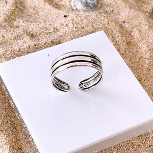 Chunky triple band adjustable toe ring, oxidized Sterling Silver 925 wide open ring, unisex ethnic midi ring, pinky ring, foot jewelry gift zdjęcie 2