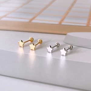 Stern Spirale Piercing, Sterling Silber Ohrstecker, Knorpel Ohrring, Muschel Piercing, Knorpel Piercing, vergoldete Stern Ohrringe