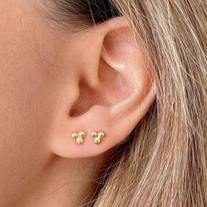 Minimalist tiny three ball stud earring for women, 925 Silver three spheres post earring, Gold plated second hole dot studs, gift for her