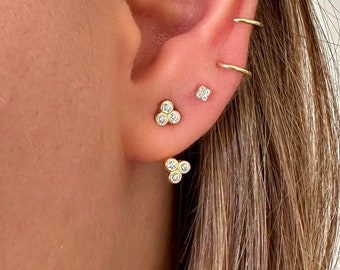 Boucles d'oreilles délicates à l'avant et à l'arrière, boucle d'oreille de veste d'oreille CZ en argent sterling, boucles d'oreilles doubles latérales plaquées or, grimpeur d'oreille minimal, cadeau de demoiselle d'honneur