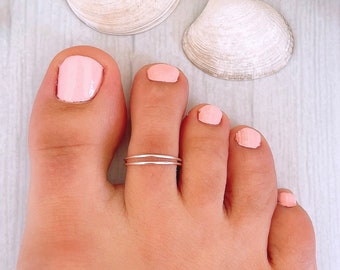 Thin double band toe ring, Sterling Silver 925 adjustable toe ring, dainty toe ring, minimalist knuckle ring, pinky ring, foot jewelry
