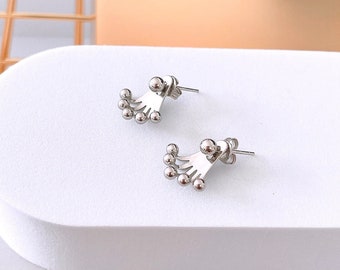 Sterling Silver Floating Ball Ear Jacket Earrings, Modern Double Sided Bead Climber