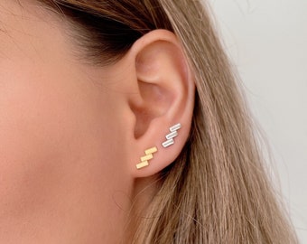 Triple Bar stud Silver earrings, minimalist earrings in in 925 Sterling Silver and Gold plated, modern earrings set, geometric earrings