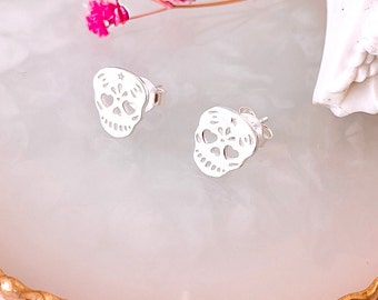 Mexican sugar skull earrings for women, Day of the Dead stud earrings, Sterling Silver skull candy earrings, skeleton earrings, skull mask