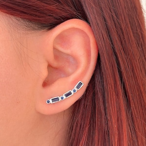 Pendientes trepadores de Plata de Ley con circonitas rosadas y azules, pendientes únicos, arete de cartílago con baño de Oro, piercing helix