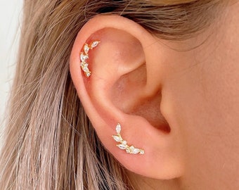 Piercing de cartilage en forme de feuille de marquise Cz, piercing d'hélice en argent sterling 18G, piercing de conque intérieure plaqué or, boucle d'oreille à vis pour grimpeur