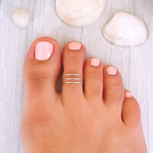 Boho triple band adjustable toe ring, Sterling Silver 925 wide band midi ring, unisex knuckle open ring, pinky ring, summer foot jewelry 画像 7