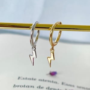 Orecchini a cerchio con fulmine, orecchini a cerchio in argento 925 con ciondolo a fulmine, orecchini a fulmine placcati in oro, orecchini a raggi, orecchini flash