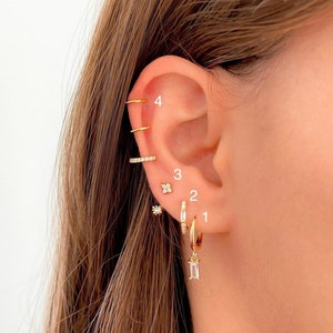 Gold plated Earring set, Ear cuff, Helix earring, Cartilage piercing in 925 Sterling Silver,  Huggie earrings, Ear jacket earring