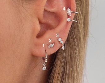 Ear cuff, earring Set, helix earring, huggie earrings, 925 Sterling Silver and Gold plated with cubic zirconia earrings, fake ear piercing