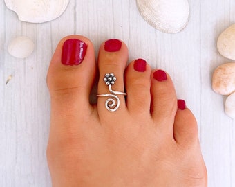 Boho flower toe ring, 925 Sterling Silver spiral toe ring, flower midi ring, boho wrap around ring, toe jewelry, gift for nature lovers