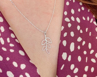 Sterling Silver Leaf Pendant Necklace, Olive Leaf Necklace, Olive Branch Necklace, Nature Inspired Charm Necklace, Laurel Necklace