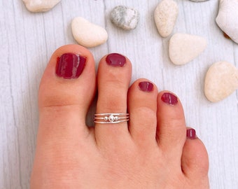Anillo de pie con triple banda y bolitas Plata de Ley 925, anillo ajustable, anillo de pie, anillo de meñique, anillo de nudillo