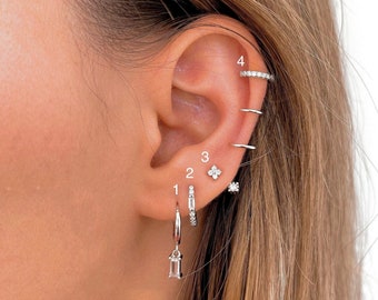 Set di orecchini, polsini per le orecchie, orecchini Helix, piercing alla cartilagine in argento sterling 925, orecchini Huggie, orecchini per giacca auricolare, orecchini minimalisti