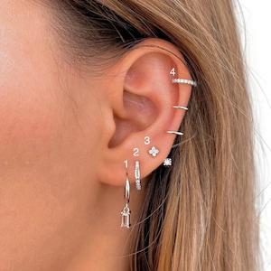 Earring set, ear cuff, Helix earring, Cartilage piercing in 925 Sterling Silver, Huggie earrings, Ear jacket earring, Minimalist earring image 1