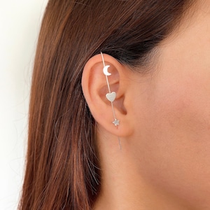 Pendiente Gancho en Plata de Ley 925, pendiente que atraviesa la oreja, ear cuff, pendiente de cartílago