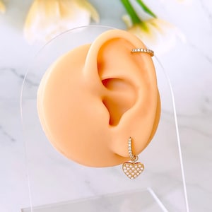 Orecchini a cerchio con ciondolo a forma di cuore per donna, orecchini a cerchio con zirconi cubici in argento sterling, orecchini a cerchio con perle placcati in oro, anello per cartilagine, orecchini pendenti delicati