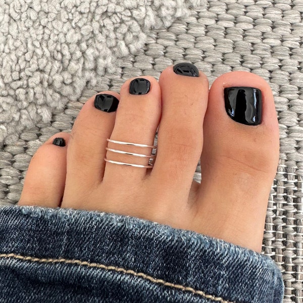 Boho triple band adjustable toe ring, Sterling Silver 925 wide band midi ring, unisex knuckle open ring, pinky ring, summer foot jewelry