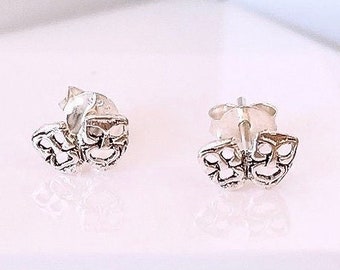 Örhängen i sterlingsilver med komedi- och tragedimask, present till skådespelerska
