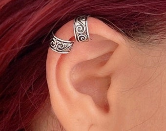 Boho Helix Ohrmanschette kein Piercing in 925 Silber, Conch Ohrring, Fake Helix Ohrschmuck, Tribal Style Doppel Spirale Helix Ohrclip