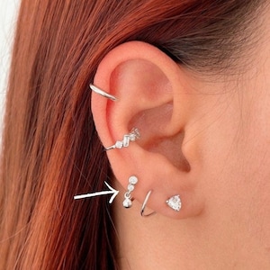 Tiny drop stud earrings, minimalist cz gold plated earrings, dangle earrings, delicate earrings in Sterling Silver, second hole earrings