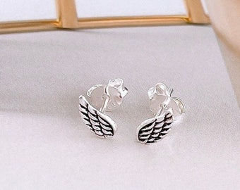 Tiny angel wing stud earrings, 925 Sterling Silver boho wing earring, second hole earrings, angel earring, spiritual jewellery, gift for her