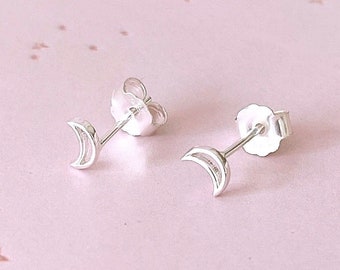 Mini pendientes de Luna creciente de Plata de ley 925, delicados aretes de luna, pendientes minimalista de mujer, joyería de luna