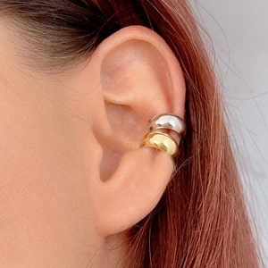 Polsino per orecchie spesso a forma di conchiglia senza piercing, polsino per orecchie largo in argento Sterling 925, polsino per orecchie spesso, orecchini a cartilagine, polsino in oro, regalo per lei