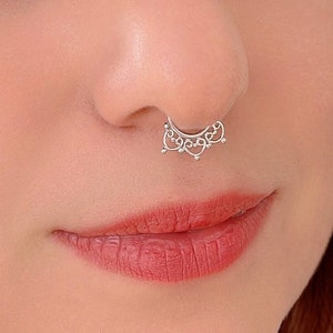 Heart fake septum ring, Sterling Silver faux septum, Gold plated faux nose piercing, tribal septum cuff, clip on septum, faux septum jewelry