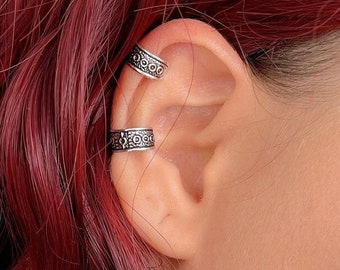 Boho helix earring, Sterling Silver ear cuff no piercing, fake helix piercing, helix earring, ethnic earrings, unisex cartilage earrings