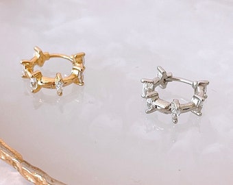 CZ helix piercing, Sterling Silver cartilage hoop, huggie hoop earrings, helix earring, Gold plated Silver hoop earrings, cartilage earring