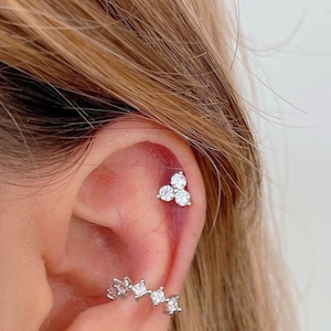 Piercing flor de Plata de primera ley con circonitas, pendiente para cartílago con baño de Oro, pendientes con cierre de bola de rosca