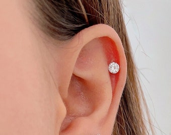 CZ Sterling Silver Helix Earring, Conch Piercing, Tragus Barbell