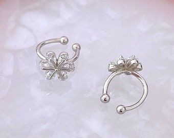 CZ フラワー イヤーカフ ピアスなし、925 スターリングシルバー コンク カフ、金メッキ 軟骨イヤリング、ヘリックス イヤリング、軟骨フープ、フェイクピアス