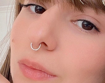 Anneau de faux septum minimaliste aucun piercing nécessaire, faux anneau de nez en argent 925, faux piercing de septum, faux piercing de nez en or, bijoux de septum