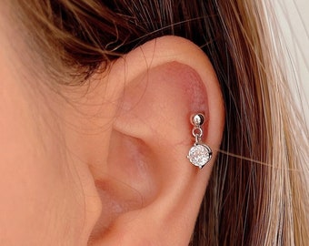 CZ-Tropfenpiercing aus Sterlingsilber, vergoldeter Knorpel-Langhantel-Ohrring, Ohrring mit Schraubverschluss, 20G-Helix-Piercing, CZ-Schmuck, Geschenk für Sie