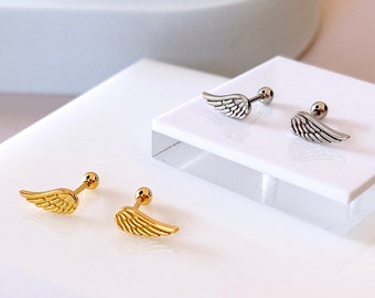 Liten änglavinge helix piercing, 925 silvervinge skivstångs conch piercing, guldpläterade skruvörhängen, broskpiercing, öronpiercing