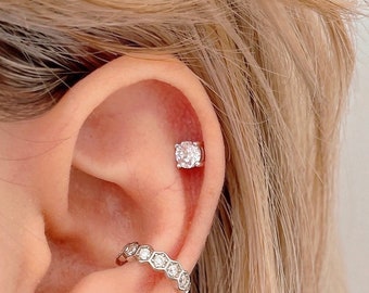 CZ conch piercing, 925 Silver helix piercing, ear piercing, Gold plated screw back earrings, cartilage piercing, elegant crystal earrings