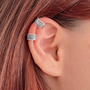 Boho Oxidierte Sterling Silber Blume Ohrmanschette kein Piercing, Helix Ohrring, Stammes Muschel Ohrmanschette, oxidierte Manschette Ohrring, Knorpel Ohrring