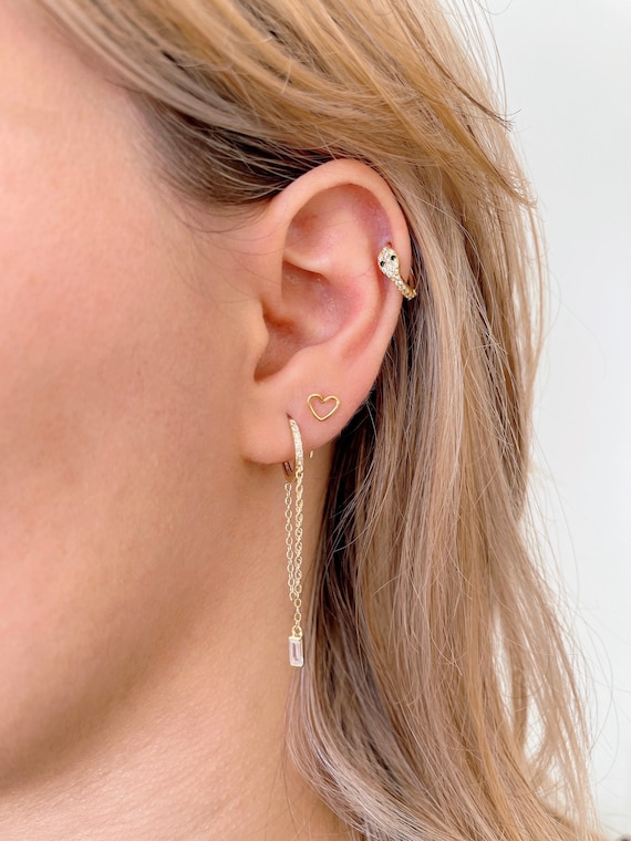 shaesby シルバー リップルエッジ フープピアス CZ スネーク ヘリックス フープ、925 スターリング シルバー軟骨