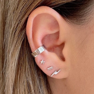 Unisex thick conch ear cuff no piercing, Sterling Silver chunky ear cuff, wide ear cuff, Gold plated non pierced ear wrap, cartilage cuff