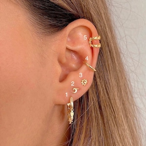 Set di orecchini marini, orecchini a polsino a stella, orecchini a elica, orecchini a cartilagine in argento sterling 925, orecchini huggie placcati in oro, orecchini a forma di sole, orecchini a perno a forma di onda