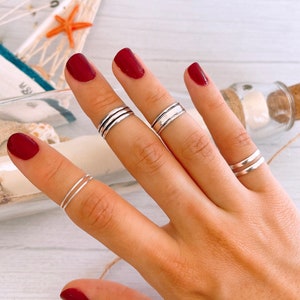 Anillo ancho de pie Plata de Ley 925, anillo triple banda ajustable, anillo abierto, anillo de meñique, anillo de nudillo, anillo unisex imagen 7